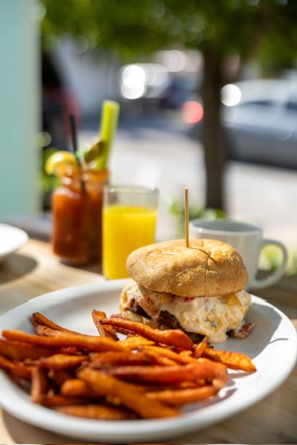 Burger with sweet potato fries