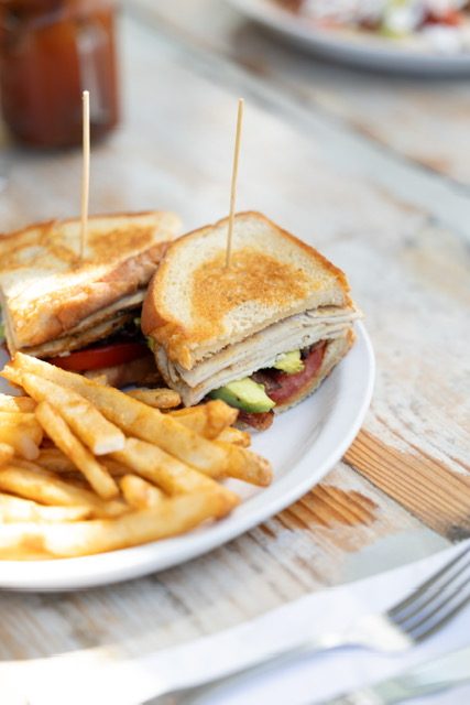 Turkey club sandwich with fries